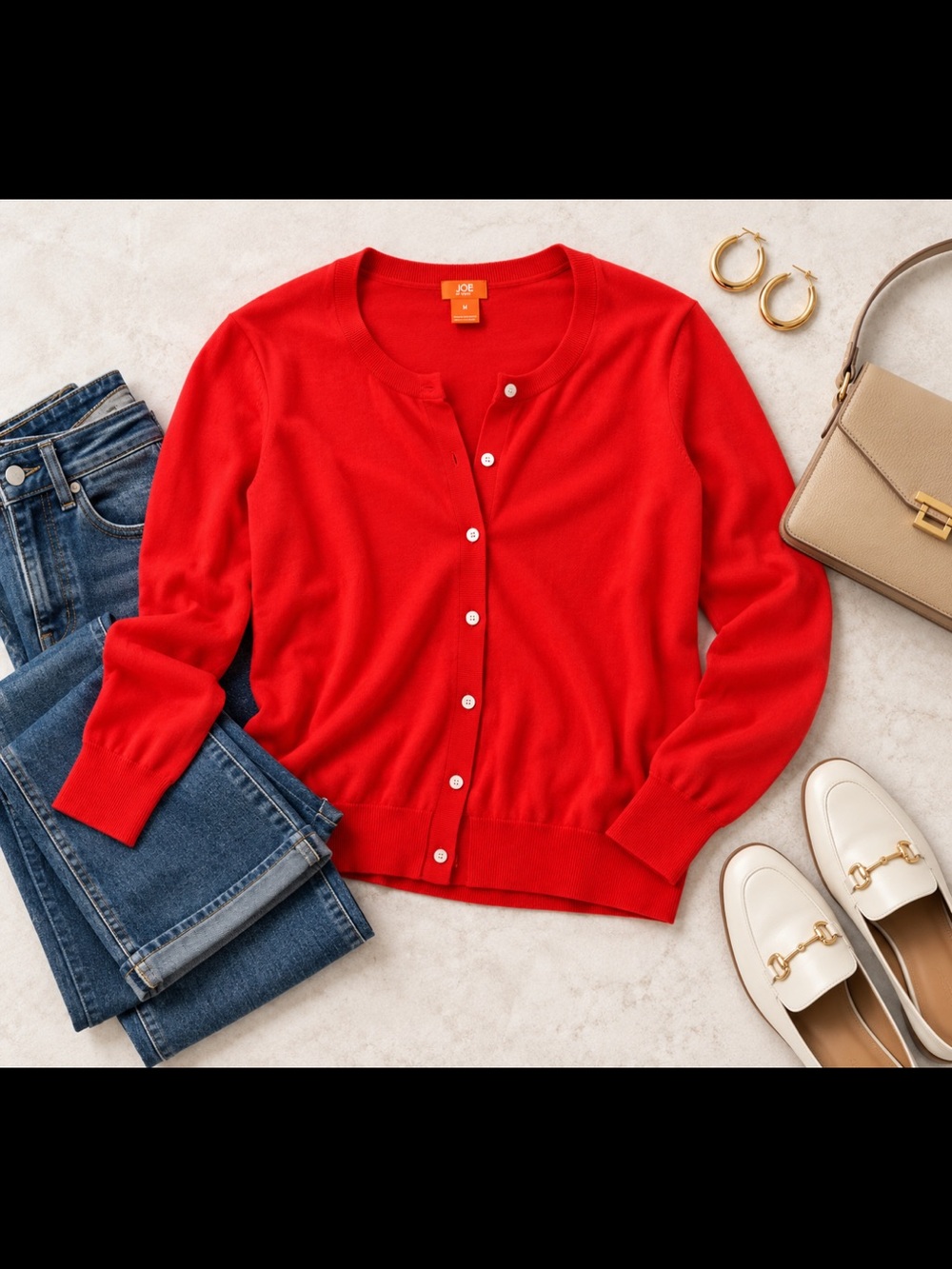 Joe Fresh Vibrant Red Button-Front Cardigan